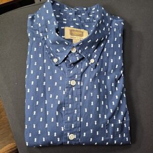 Foundry  Blue White Pineapple Button Shirt Summer Tropical Stretch   Large Tall
